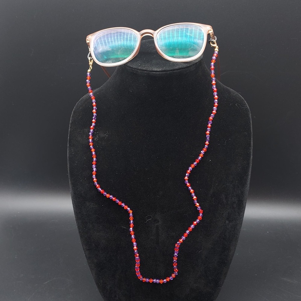 Red Hat Society Eye Glass Chains Purple Pink Faceted Beads Eyewear Accessory NOS - Picture 5 of 10